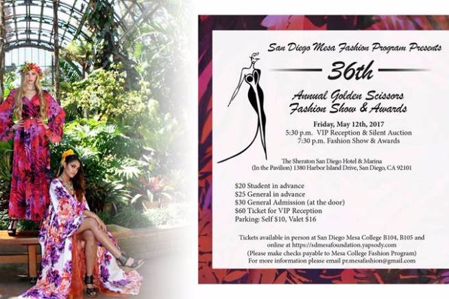 San Diego, CA - Join the fun with fashion’s most innovative night out at Seize the Sunset! On May 12, 2017, San Diego Mesa College’s Fashion Program hosts the 36th Annual Golden Scissors Fashion Show, organized and produced by Mesa fashion promotion students, where fashion design majors showcase their one-of-a-kind collections. This is a great way to bring the San Diego community together and to support local community college students.