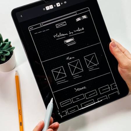 website layout draft created on a tablet